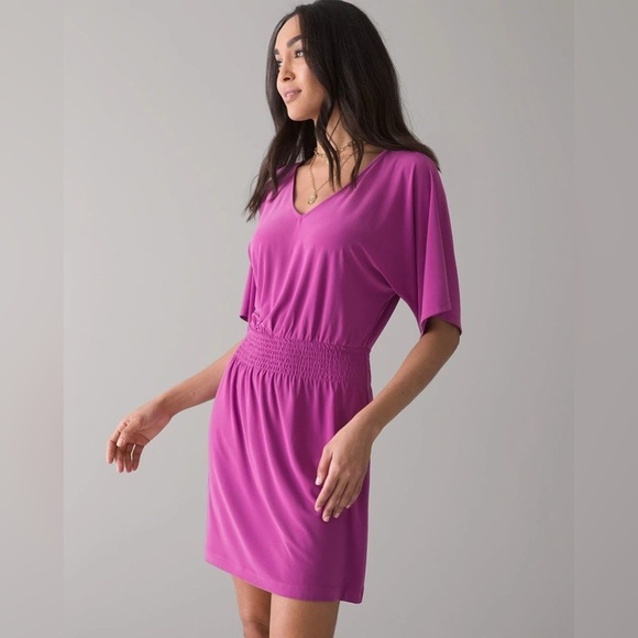 🔥 🆕 WHITE HOUSE BLACK MARKET Kimono Sleeve Smocked Waist Dress SIZE XL - Picture 2 of 7